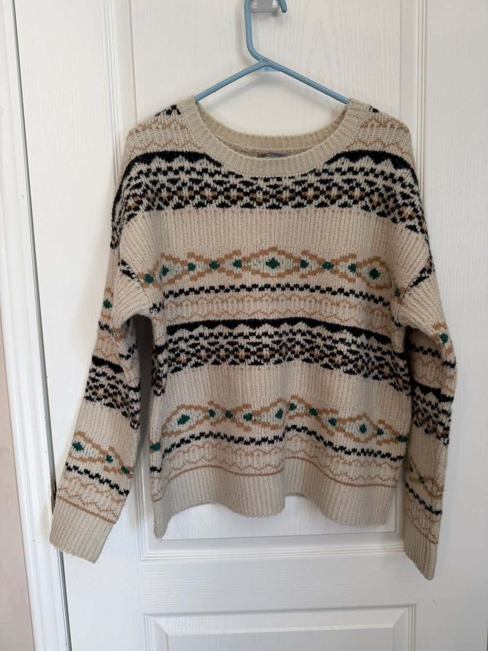 Natural Reflections Fair Isle Sweater Size L Cream Black